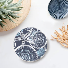 Coastal Starfish Shell Blue White Coaster Getränkeuntersetzer