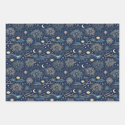Coastal Starlight Fireworks Pattern Geschenkpapier Set (Vorderseite 3)