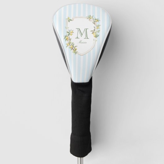 Coastal Stripe Lemon Monogram Golf Head Cover Headcover (Vorderseite)