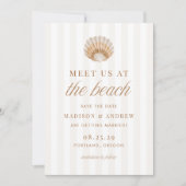 Coastal Stripes Shell Beach Photo Wedding Save The Date (Vorderseite)