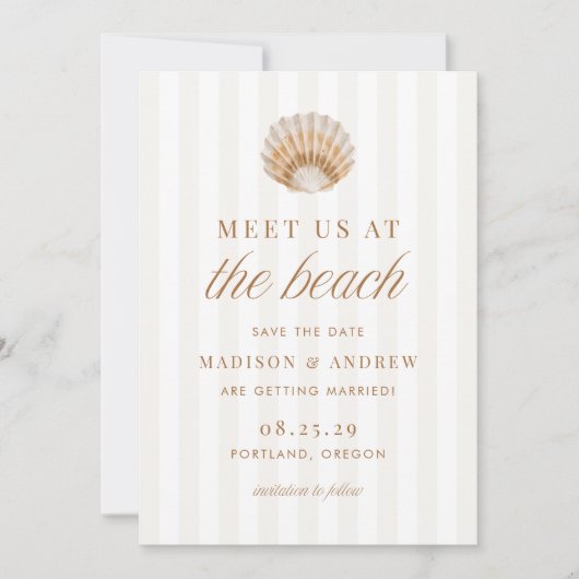 Coastal Stripes Shell Beach Wedding Save The Date (Vorderseite)