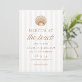 Coastal Stripes Shell Beach Wedding Save The Date (Stehend Vorderseite)