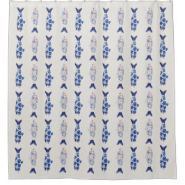 Coastal Style Blue Fish Pattern Shower Curtain Duschvorhang