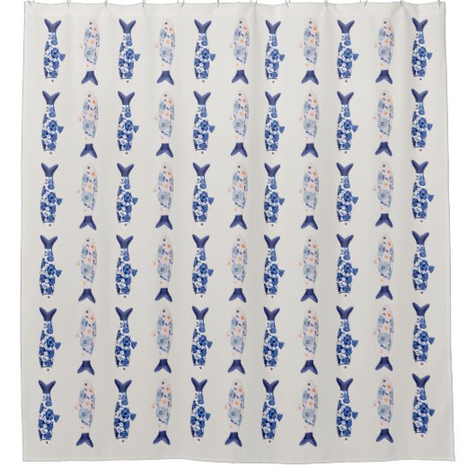 Coastal Style Blue Fish Pattern Shower Curtain Duschvorhang (Vorderseite)