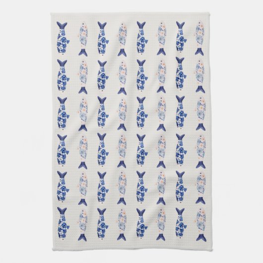 Coastal Style Blue Fish Pattern Shower Curtain Geschirrtuch (Vertikal)