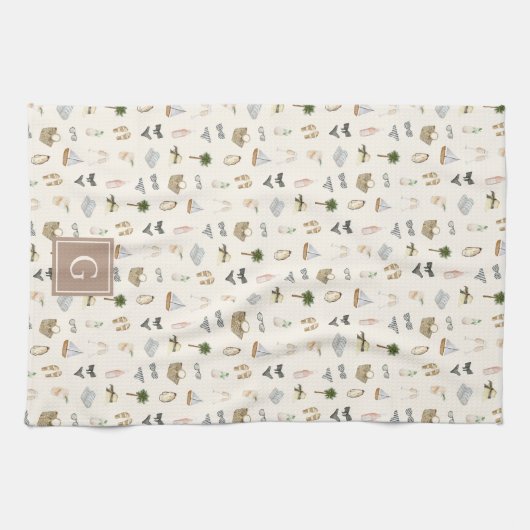 Coastal Summer Getaway Monogram Geschirrtuch (Horizontal)