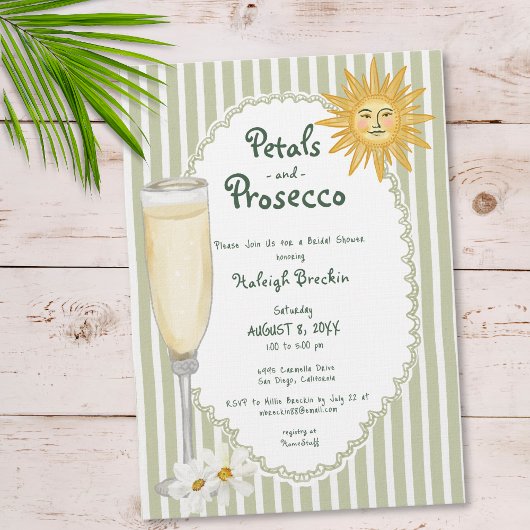 Coastal Sun Palm Petals & Prosecco Bridal Shower Einladung