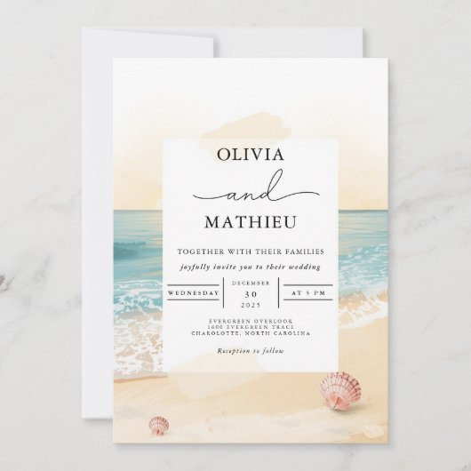Coastal Sunset Beach Hochzeit Einladung (Vorderseite)