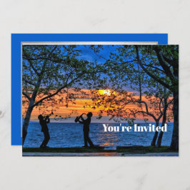 Coastal Sunset Musicians Silhouette Geburtstag Einladung