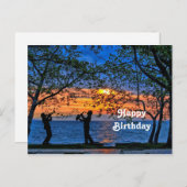 Coastal Sunset Musicians Silhouette Geburtstag Postkarte (Vorne/Hinten)