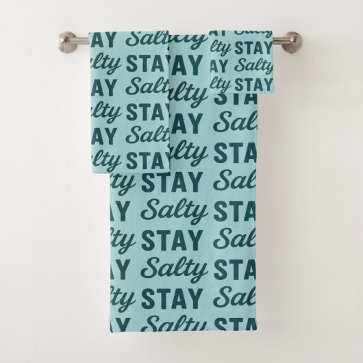 Coastal Teal Blue Stay Salty Graphic Beach Decor Badhandtuch Set (Insitu)