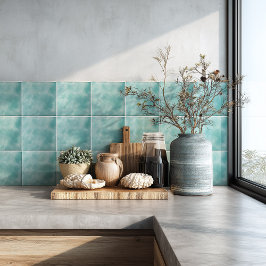 Coastal Teal Blue Watercolor Backsplash Fliese