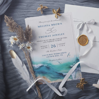 Coastal the Beach Destination QR Code Wedding Einladung