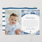 Coastal-Thema Christening für Boy Indigo Blue Dankeskarte (Vorne/Hinten)