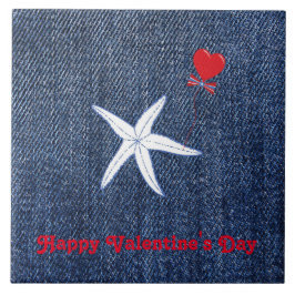 Coastal Thema Valentine's Day Red Heart & Starfish Fliese