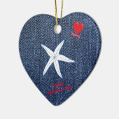 Coastal Thema Valentine's Day Red Heart & Starfish Keramik Ornament (Links)