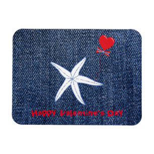 Coastal Thema Valentine's Day Red Heart & Starfish Magnet
