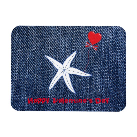 Coastal Thema Valentine's Day Red Heart & Starfish Magnet (Horizontal)
