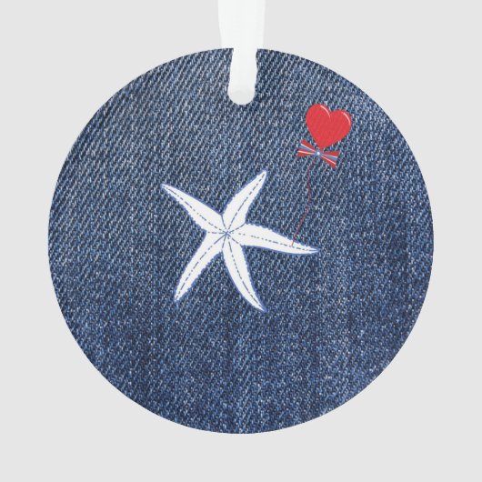 Coastal Thema Valentine's Day Red Heart & Starfish Ornament (Rückseite)