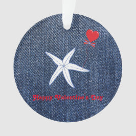 Coastal Thema Valentine's Day Red Heart & Starfish Ornament
