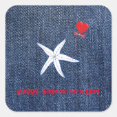 Coastal Thema Valentine's Day Red Heart & Starfish Quadratischer Aufkleber (Vorderseite)