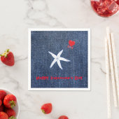 Coastal Thema Valentine's Day Red Heart & Starfish Serviette (Beispiel)