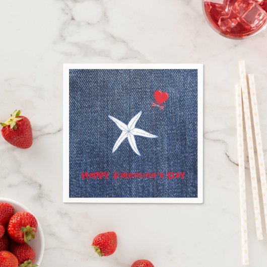 Coastal Thema Valentine's Day Red Heart & Starfish Serviette (Beispiel)