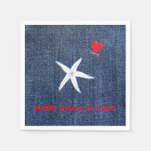 Coastal Thema Valentine's Day Red Heart & Starfish Serviette (Vorderseite)