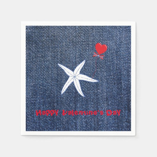 Coastal Thema Valentine's Day Red Heart & Starfish Serviette (Vorderseite)