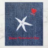 Coastal Thema Valentine's Day Red Heart & Starfish Weinetikett (Einzelnes Label)