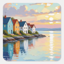 Coastal Themed | Beach Homes on the Bay Quadratischer Aufkleber