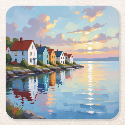 Coastal Themed | Beach Homes on the Bay   Rechteckiger Pappuntersetzer (Vorderseite)