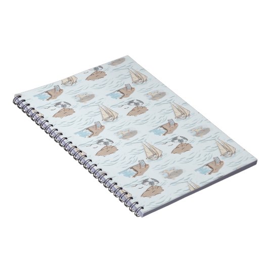 Coastal Toile Beach Scene Hand Drawn Seaside Notizblock (Rechte Seite)