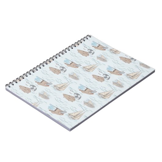 Coastal Toile Beach Scene Hand Drawn Seaside Notizblock (Linke Seite)