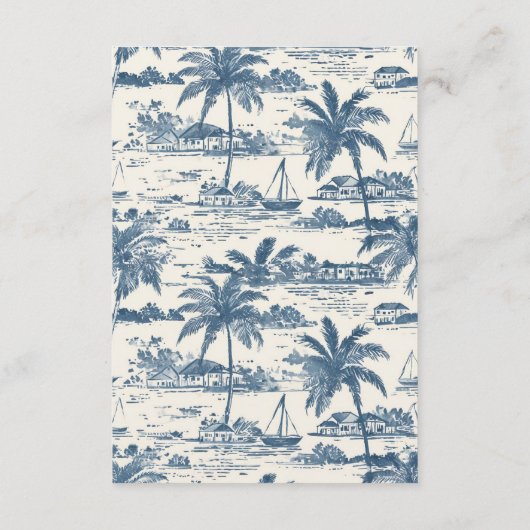 Coastal Toile Classic Script Dusty Blue  RSVP Karte (Rückseite)
