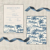 Coastal Toile Classic Script Dusty Blue RSVP Karte
