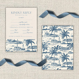 Coastal Toile Classic Script Dusty Blue  RSVP Karte