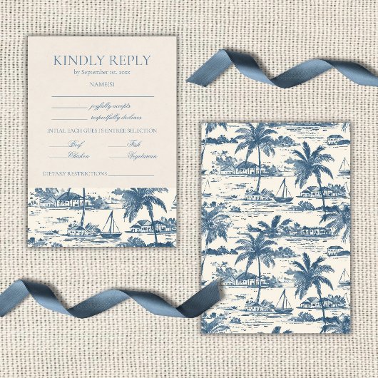 Coastal Toile Classic Script Dusty Blue  RSVP Karte