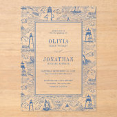Coastal Toile Lighthouse Blue Wedding Acryleinladungen (Vorderseite)