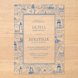 Coastal Toile Lighthouse Blue Wedding Acryleinladungen