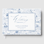 Coastal Toile Lighthouse Blue Wedding Gästebuch (Vorderseite)