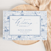 Coastal Toile Lighthouse Blue Wedding Gästebuch