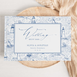 Coastal Toile Lighthouse Blue Wedding Gästebuch