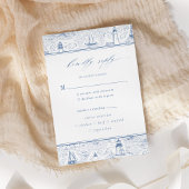 Coastal Toile Lighthouse Blue Wedding RSVP Karte