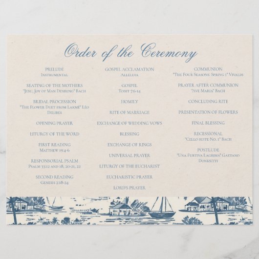 Coastal Toile Nautical Pattern Wedding Ceremony Flyer (Vorne)