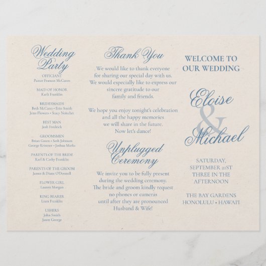 Coastal Toile Nautical Pattern Wedding Ceremony Flyer (Hinten)
