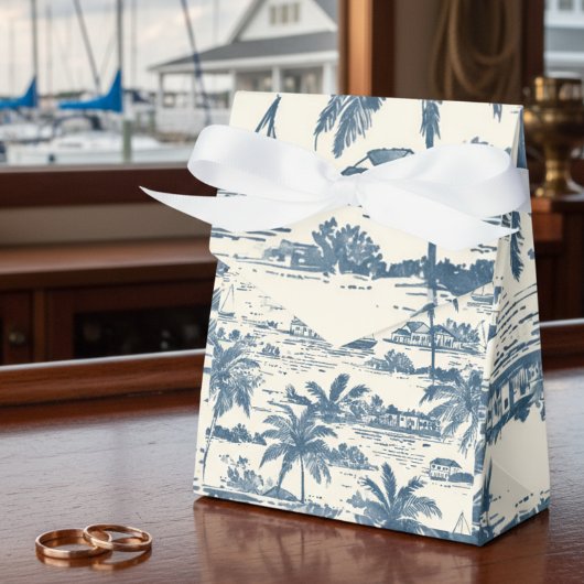 Coastal Toile Pattern Dusty Blue Wedding Geschenkschachtel