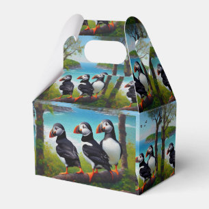 Coastal Trio: Drei Puffins am Strand in Oils Geschenkschachtel