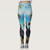 Coastal Trio: Drei Puffins am Strand in Oils Leggings (Vorderseite)