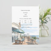 Coastal Ufer Dachterrasse Café Meerblick Hochzeite Einladung (Stehend Vorderseite)
